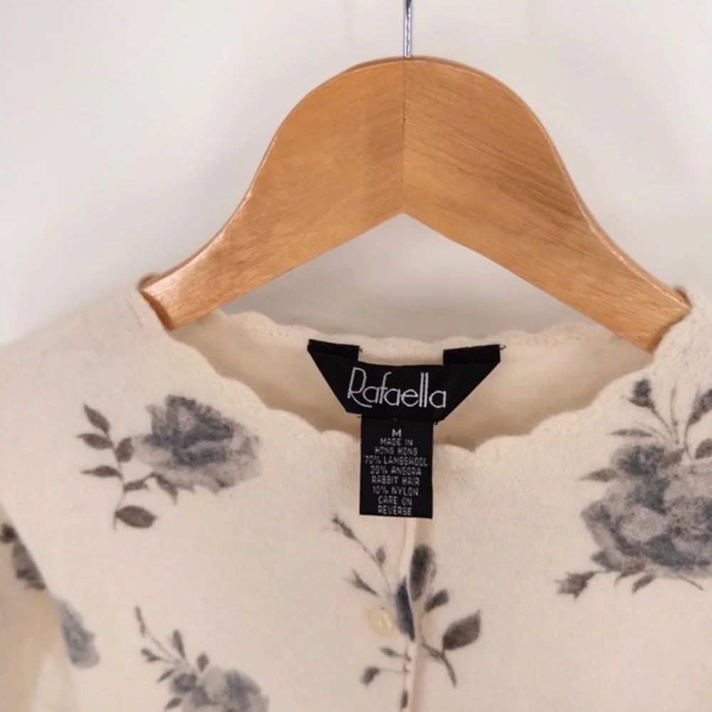 Vintage Floral Cardigan Sweater Womens M Cottage Light‎ Academia Feminine Cream - Picture 6 of 11